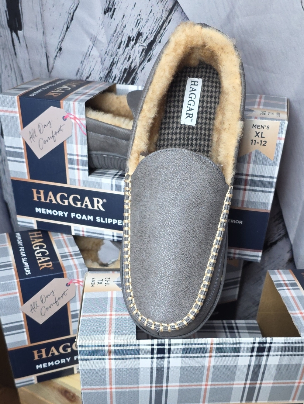 Haggar Mens Venetian Smooth Indoor/outdoor  Slippers In Gray & Tan  XL, 11/12